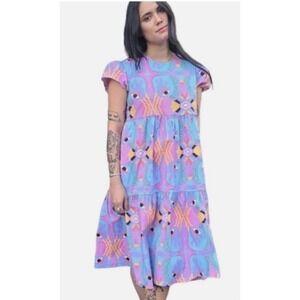 Nooworks Frida Dress Mucci Print Eyes Medium Multi Cotton Pop Art to Wear Midi